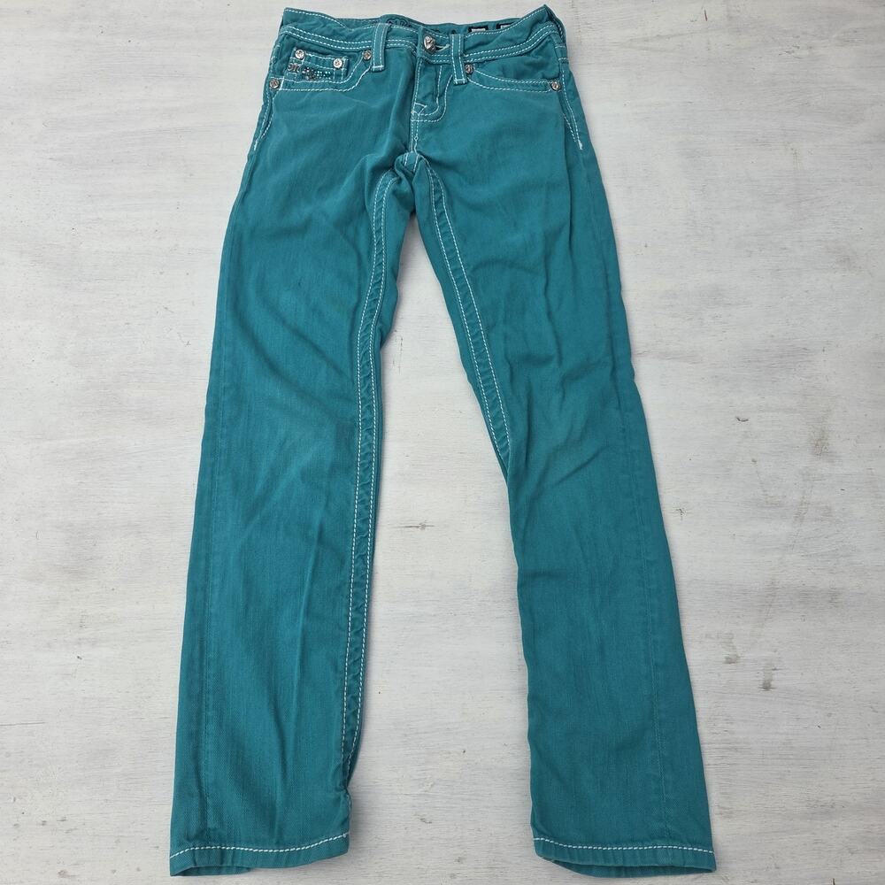 Miss Me Girls Skinny Jeans Green Embellished Studded Pockets Size 10